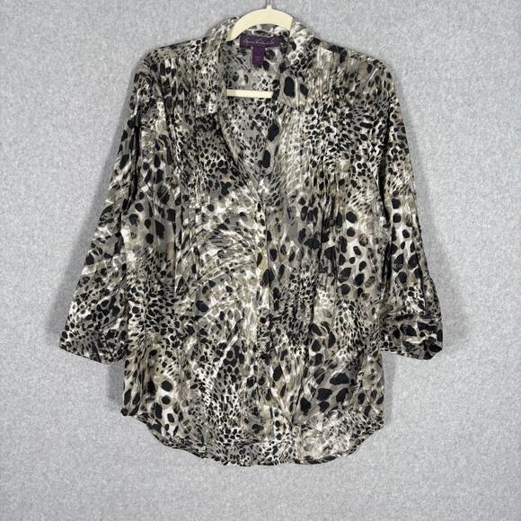 90s Gloria Vanderbilt Top Large Modal Animal Leopard Pleated Neutrals Tunic Loud - Picture 1 of 14